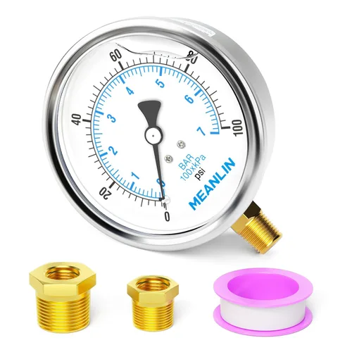 Miniatura 44 de MEANLIN MEASURE - Manómetro de acero inoxidable, relleno de líquido, esfera con cara de 2.5 pulgadas, NPT de 1/4 de pulgada, agua, aceite y gas