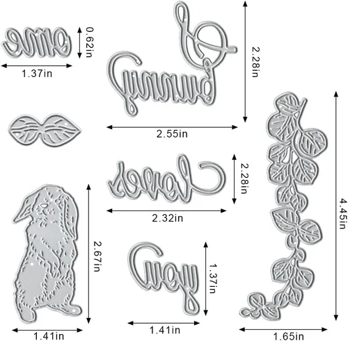 Miniatura 2 de Troqueles de conejo de Pascua de metal para hacer tarjetas, palabras de Pascua, hojas, marco de encaje, troqueles de corte para decoración de LAEVES