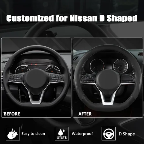 Miniatura 5 de West Llama Funda para volante de automóvil de fondo plano para Nissan, Funda para volante en forma de D para Rogue, Altima, Kicks