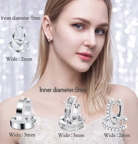 Miniatura 2 de JOERICA Juego de 6 pares de aretes de aro para mujer, diseño minimalista de mini barra, oro y plata, circonita cúbica, juego de piercings pequeños
