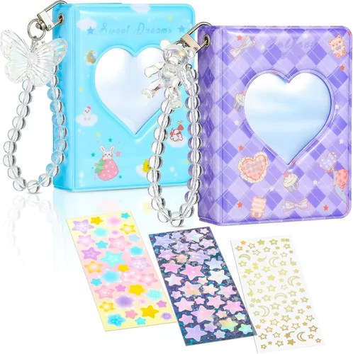 Miniatura 8 de 2 piezas de álbum portafotos de 3 pulgadas, mini álbum para tarjetas Kpop con corazón en forma de amor, portafotos hueco con colgante, mini libro