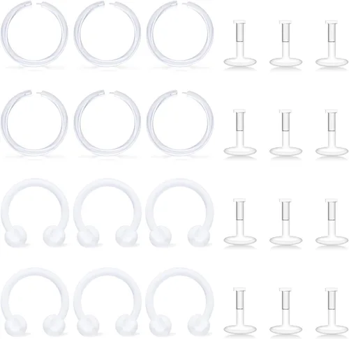 Lcolyoli Anillos de nariz transparentes de 18 G, retenedores de piercings transparentes para el trabajo, deportes, Bioflex, Medusa, labio, labio,