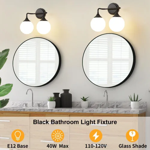 Miniatura 4 de Accesorios de Iluminación para Baño Negros, Iluminación Moderna de Tocador Sobre Espejo, Aplique de Pared Negro Mate Moderno de Mediados de Siglo