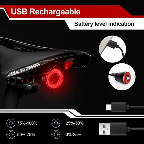 Miniatura 3 de Luz trasera inteligente para bicicleta, recargable por USB, luces direccionales de bicicleta con control remoto, luz trasera impermeable