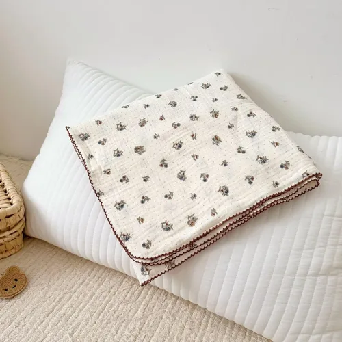 Miniatura 27 de BuLuTu Manta de 4 capas para niños pequeños, 100% algodón muselina, mantas de cama para niños, niñas, niños, con bonito patrón de flores de hibisco