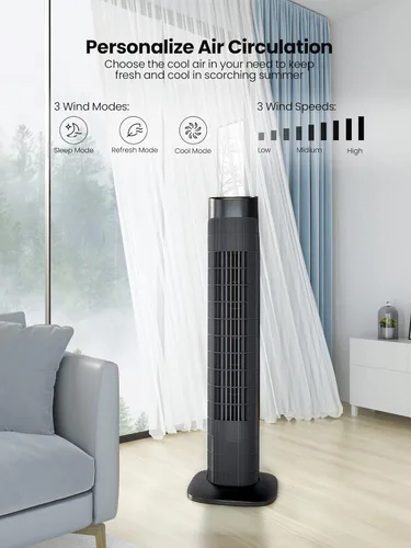 Miniatura 3 de Uthfy Ventilador de torre con control remoto, ventilador de torre eléctrico de 31 pulgadas que sopla aire frío, ventilador de refrigeración