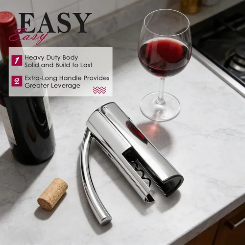 Miniatura 5 de KAYCROWN Abridor de vino, sacacorchos de palanca vertical de acero inoxidable con cortador de lámina, espiral extra y caja de regalo premium