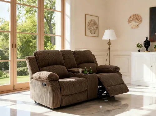 Miniatura 19 de Sofá reclinable manual moderno, sofá reclinable de cuero de 3 plazas, sofá reclinable de sala de estar, sofá con portavasos y mesa abatible