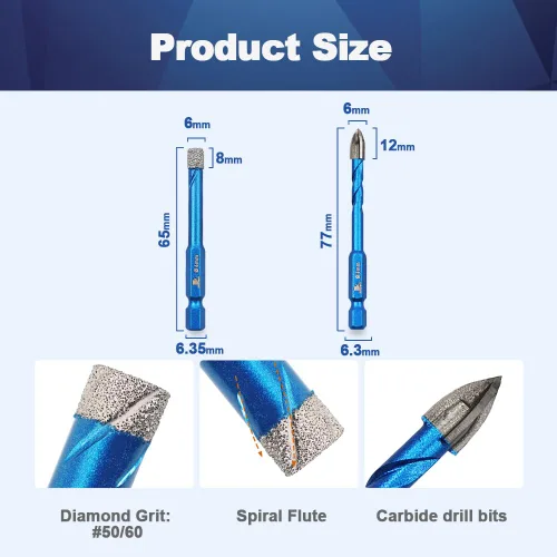 Miniatura 2 de Broca de diamante - BRSCHNITT Juego de brocas de 1/4 pulgada para albañilería para azulejos de porcelana, cerámica, piedra, granito, mármol, broca