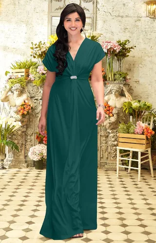 Miniatura 4 de KOH KOH Vestido largo con cuello en V y manga corta semiformal para mujer