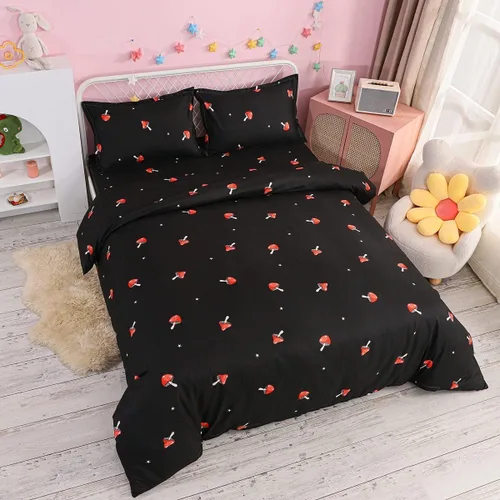 Miniatura 3 de Lindo juego de funda de edredón con diseño de hongos para cama Queen; juego de ropa de cama estilo Kawaii para niños con dibujos de hongos rojos