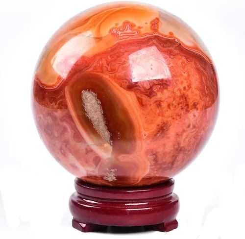 Miniatura 36 de JIC Gem Esfera grande de cristal Chevron de amatista con cristales curativos de curación con soporte de madera para meditación y decoración