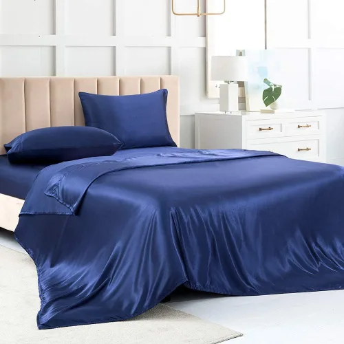 Miniatura 12 de Juego de sábanas de satén tamaño completo, sábanas de seda gris, juego de ropa de cama suave de 4 piezas con 1 sábana bajera con bolsillo profundo