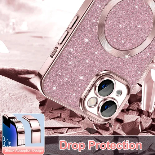 Miniatura 52 de Hython Funda para iPhone 14 Pro Max con purpurina, fundas magnéticas transparentes para teléfono con protector de lente de cámara