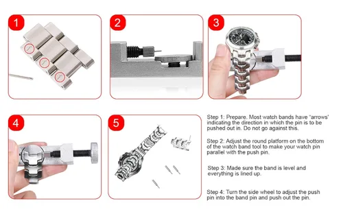 Miniatura 6 de selizo Kit de removedor de eslabones de reloj, herramienta de correa de reloj con 10 pines adicionales para extracción de pines de enlace