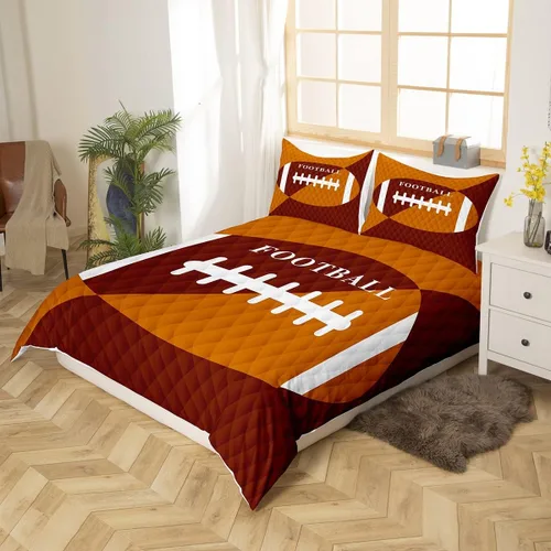 Miniatura 3 de Feelyou Juego de ropa de cama de fútbol, funda de edredón marrón para niños y niñas, juego de pelota de fútbol, juego de competición deportiva