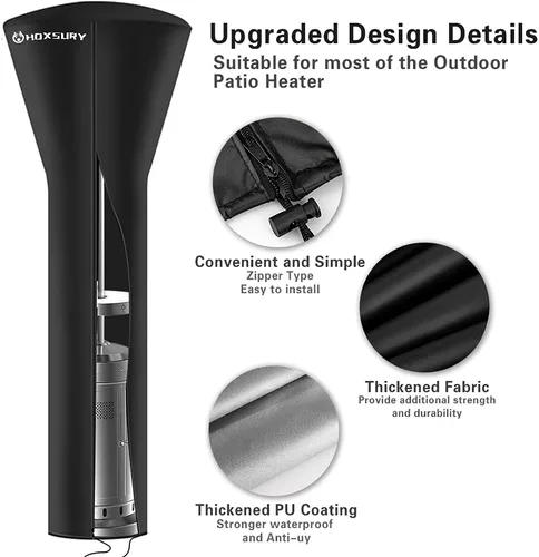 Miniatura 4 de HOXSURY Cubierta para calentador de patio, impermeable, 89 pulgadas, 420D, Oxford, resistente a la intemperie, protector de calentador de jardín al