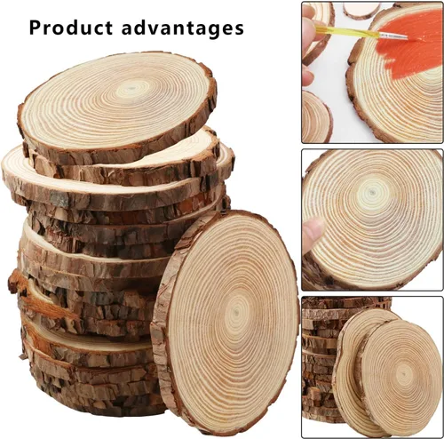 Miniatura 6 de FSWCCK 17 piezas de rebanadas de madera sin terminar para centros de mesa, 5.1-5.5 pulgadas, discos naturales redondos con corteza de árbol