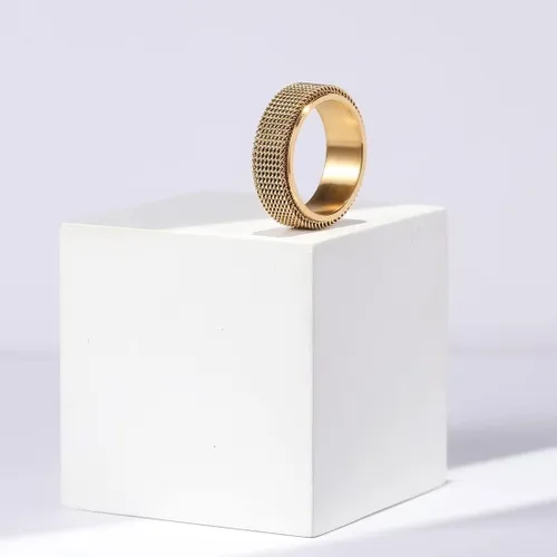 Miniatura 15 de King Will Anillo de ansiedad giratorio para hombre, color negro, plateado, dorado, 0.315 in, cadena de malla de alambre de acero inoxidable, malla