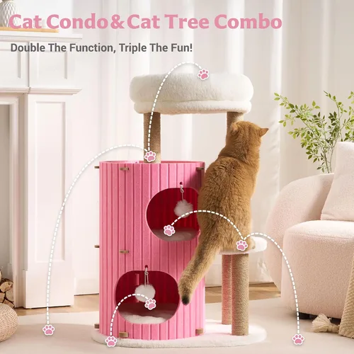 Miniatura 6 de Árbol moderno para gatos de interior para adultos, torre grande de árbol para gatos de 36 pulgadas de alto con postes rascadores, acogedora cueva