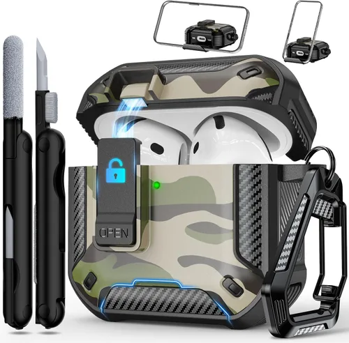 Miniatura 10 de RFUNGUANGO Funda protectora para AirPods Pro de 2ª generación con kit de limpieza, funda rígida militar con cerradura para funda de carga de AirPod