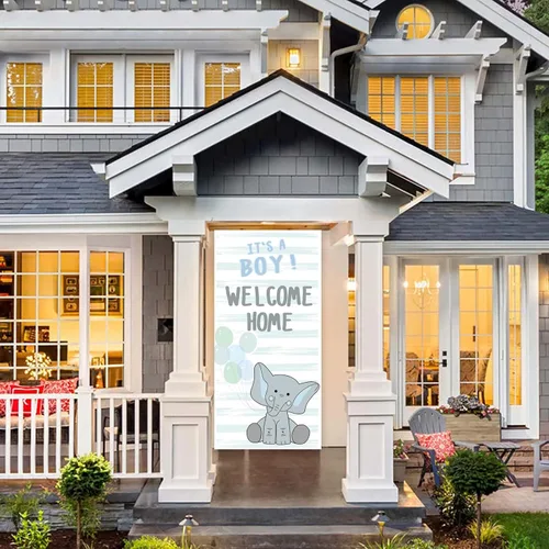 Miniatura 4 de Cartel de elefante de dibujos animados con texto en inglés "It's A Boy Welcome Home" con texto en inglés "It's A Boy" (Bienvenido a casa) lindo