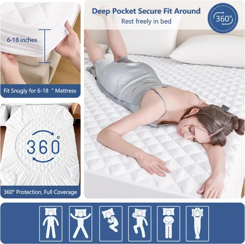 Miniatura 5 de Protector de colchón de tamaño King, impermeable, lavable, funda acolchada, protección de cama ajustable, almohadilla de cama de plástico sin ruido