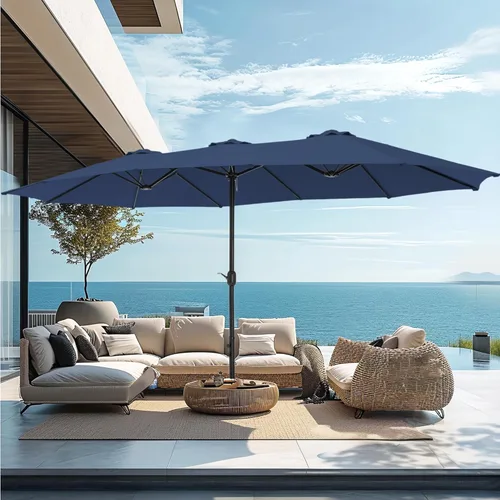 Miniatura 8 de Sombrilla para patio PHI VILLA de 15 pies, doble cara, para uso en exteriores, tamaño extra grande con manivela, base de sombrilla incluida (azul)