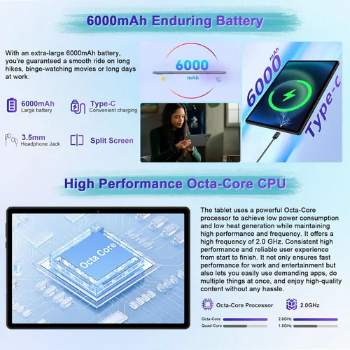 Miniatura 5 de Tableta 2025 con Android 15 de 10 pulgadas con teclado de 30 GB de RAM 64 GB ROM, tableta 2 en 1 Octa-Core con Gemini AI, WiFi 5G, 6000 mAh, Negro