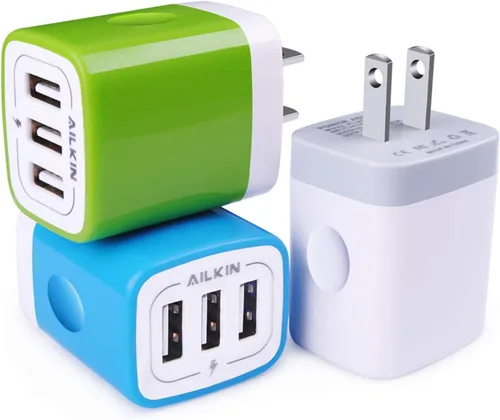 Miniatura 6 de AILKIN Cargador de pared USB de 3 unidades, adaptador de carga triple, bloque de carga rápida, cargador para el hogar, enchufe de cubo para iPhone