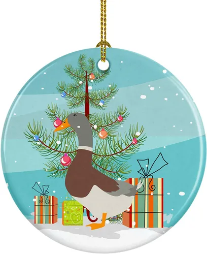 Miniatura 49 de Caroline's Treasures Adorno de cerámica de Navidad pintado o de codorniz chino, decoración colgante de árbol de Navidad verde azulado para el hogar