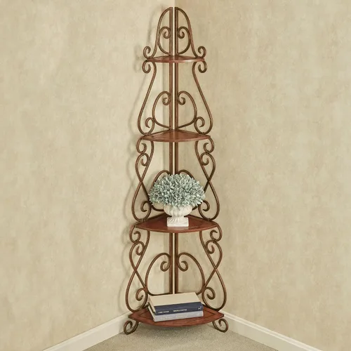 Miniatura 2 de Touch of Class Meyda - Estante esquinero de madera de cerezo natural y metal