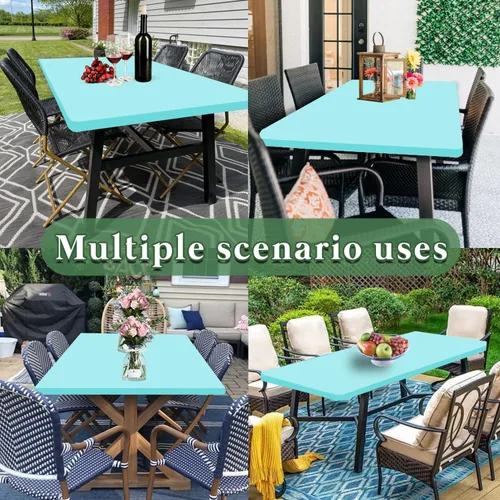Miniatura 7 de Pack de 6 manteles de picnic elásticos ajustados para mesas rectangulares de 6 pies, impermeables, lavables, de spandex para patio, plegables