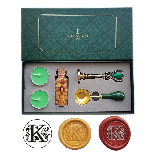 Fancy Letter K - Juego de sellos de cera con diseño de letra K, caja de regalo de estilo europeo, vintage personalizado para invitaciones de letras K