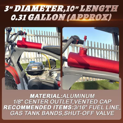 Miniatura 2 de SJVLXHI Tanque de Gas Rojo de Aluminio Cilindro de 10" para Coleman Powersports CT200U BT200X CT200u-ex, para Predator 212cc 196cc/6.5HP Go Kart