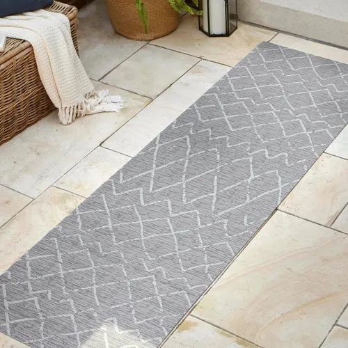 Miniatura 3 de JONATHAN Y Alfombra marroquí con diseño enrejado para interiores y exteriores, 2 x 8 pulgadas, color gris/crema, para patio trasero, porche, fácil