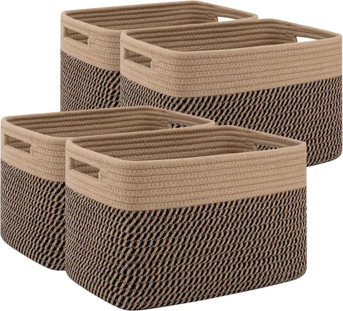 Miniatura 21 de Paquete de 4 cestas de almacenamiento para organizar, cestas tejidas para estantes, perfectas para juguetes, libros, toallas y ropa, cestas