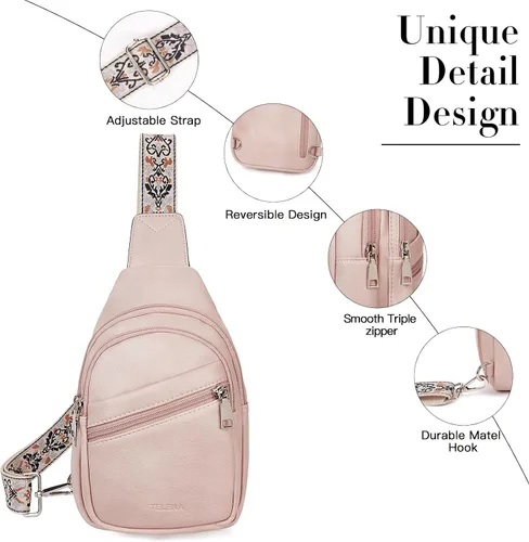 Miniatura 54 de Telena Bolso bandolera para mujer, bolso cruzado para mujer, cangurera de cuero vegano con correa ajustable