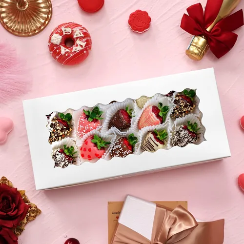 Miniatura 6 de Moretoes 30 cajas de galletas, 12 x 5.5 x 2.5 pulgadas, caja de panadería blanca con ventana para golosinas, fresa cubierta de chocolate, donas