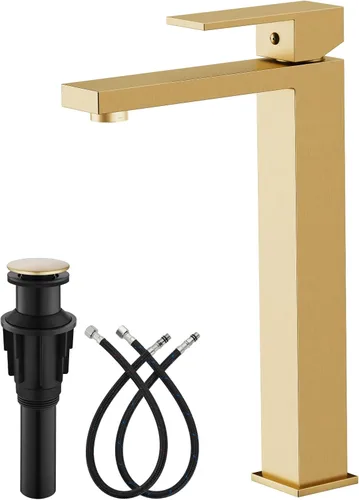 gotonovo Grifo de Fregadero Vessel de Una Sola Manija, Grifo de Baño Alto de Un Agujero, Grifo Mezclador Moderno de Lavabo de Tocador, con Mangueras