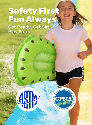 Miniatura 5 de Sloosh Toboganes acuáticos con 2 tablas inflables, tobogán de agua de doble carril de 22.5 pies con rociadores avanzados, juguete de verano