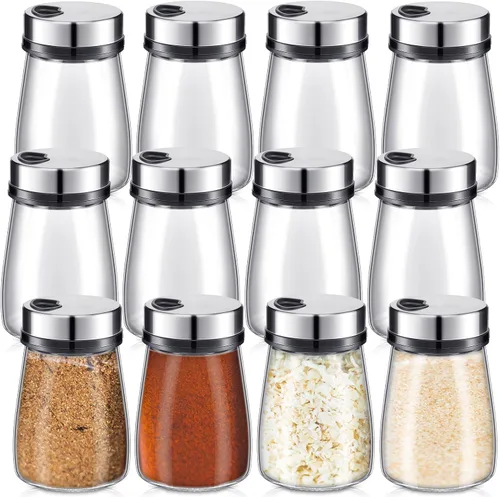 Ziliny Juego de 12 saleros y pimenteros con agujeros ajustables para verter 6 onzas, dispensador de especias de acero inoxidable para cocina,