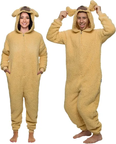 Miniatura 37 de Funziez! Mameluco de sherpa ajustado para adultos, disfraz de Halloween de animales, traje de cosplay de una pieza de felpa para mujeres y hombres