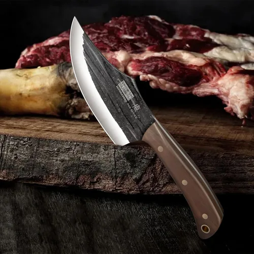 Miniatura 7 de HOSHANHO Juego de cuchillos de carnicero, juego de cuchillos de chef de carnicero forjados a mano con bolsa de rollo, cuchillo afilado para carne
