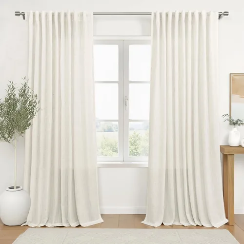 Miniatura 107 de KOUFALL Cortinas de lino azul marino de 84 pulgadas de largo, cortinas transparentes azul oscuro para sala de estar y dormitorio, medianoche