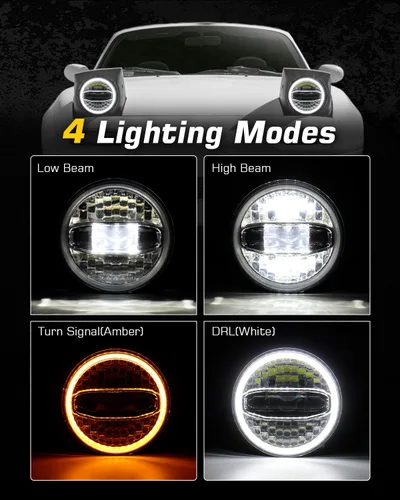 Miniatura 2 de H6024 Faros LED de 7 pulgadas redondos con halo compatibles con Jeep Wrangler JK JKU 2007-2017, H1 H2, Miata, haz alto/bajo DRL, señal de giro