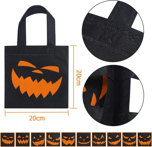 Miniatura 2 de Elcoho Paquete de 30 bolsas no tejidas de Halloween para pedir dulces o trucos, bolsas de calabaza, bolsas de regalo con asas, recuerdos de fiesta
