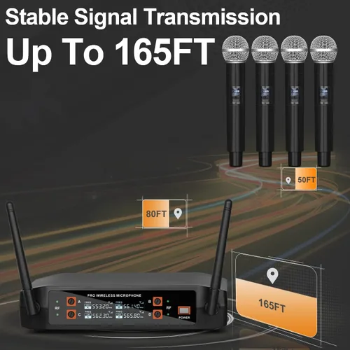 Miniatura 3 de Depusheng DX4 Micrófono Inalámbrico, Sistema Profesional de Karaoke de 4 Canales de Mano para Karaoke en Casa, Reuniones, Fiestas, Iglesia, DJ