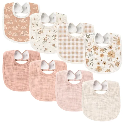 Miniatura 12 de Konssy Baberos de Muselina para Bebé Paquete de 8 Baberos Bandana para Babear de Algodón para Niños y Niñas Unisex, Conjunto Suave y Absorbente