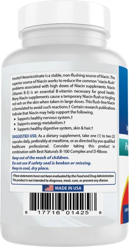 Miniatura 7 de Best Naturals Hexanicotinato de niacina inositol sin enrojecimiento 500 mg 180 Cápsulas